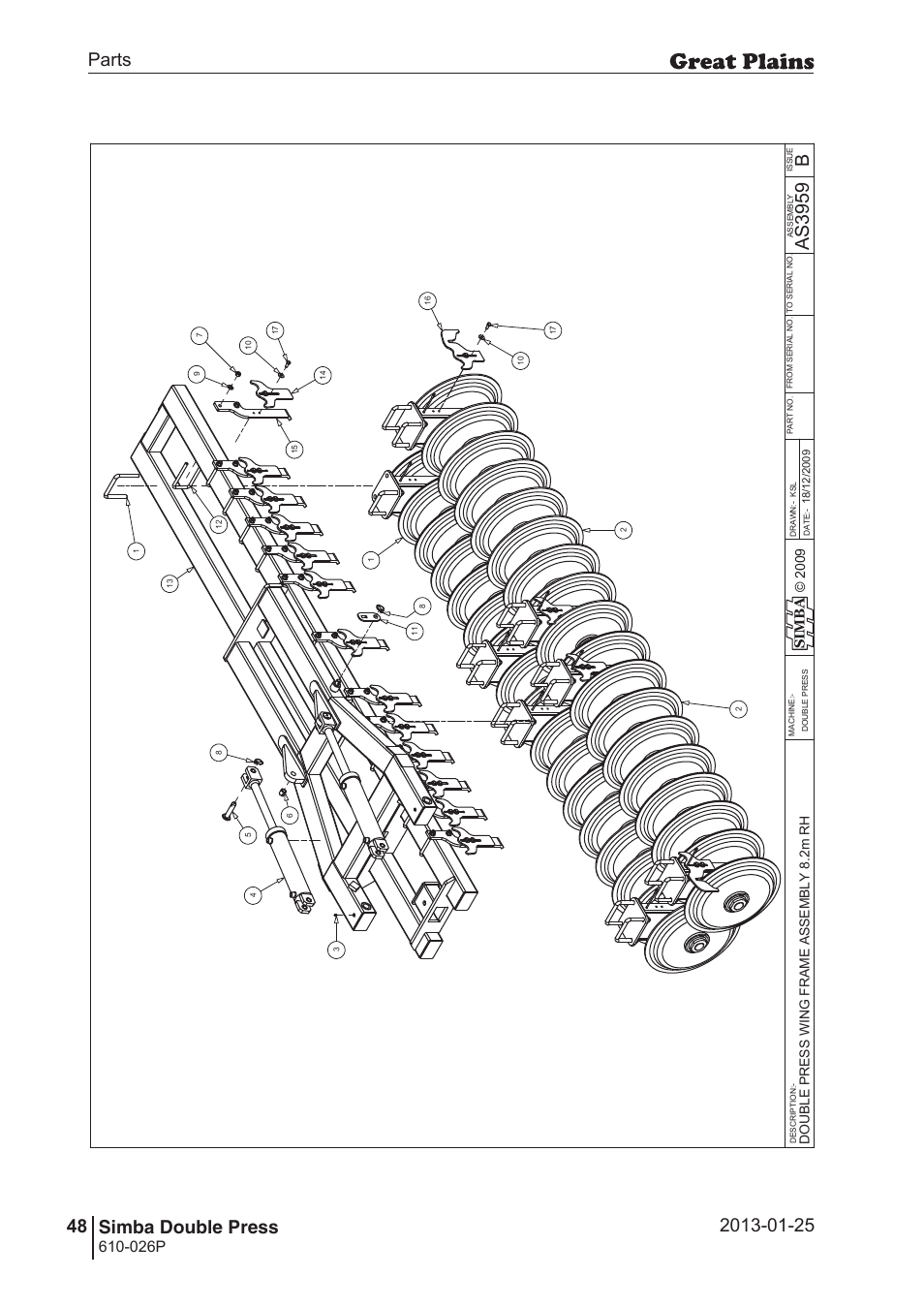 Double press, 84 7. parts and assembly, Bas 39 59 | Parts 48 simba double press, Operating instructions, 026p | Great Plains Simba Double Press Operator Manual User Manual | Page 48 / 100