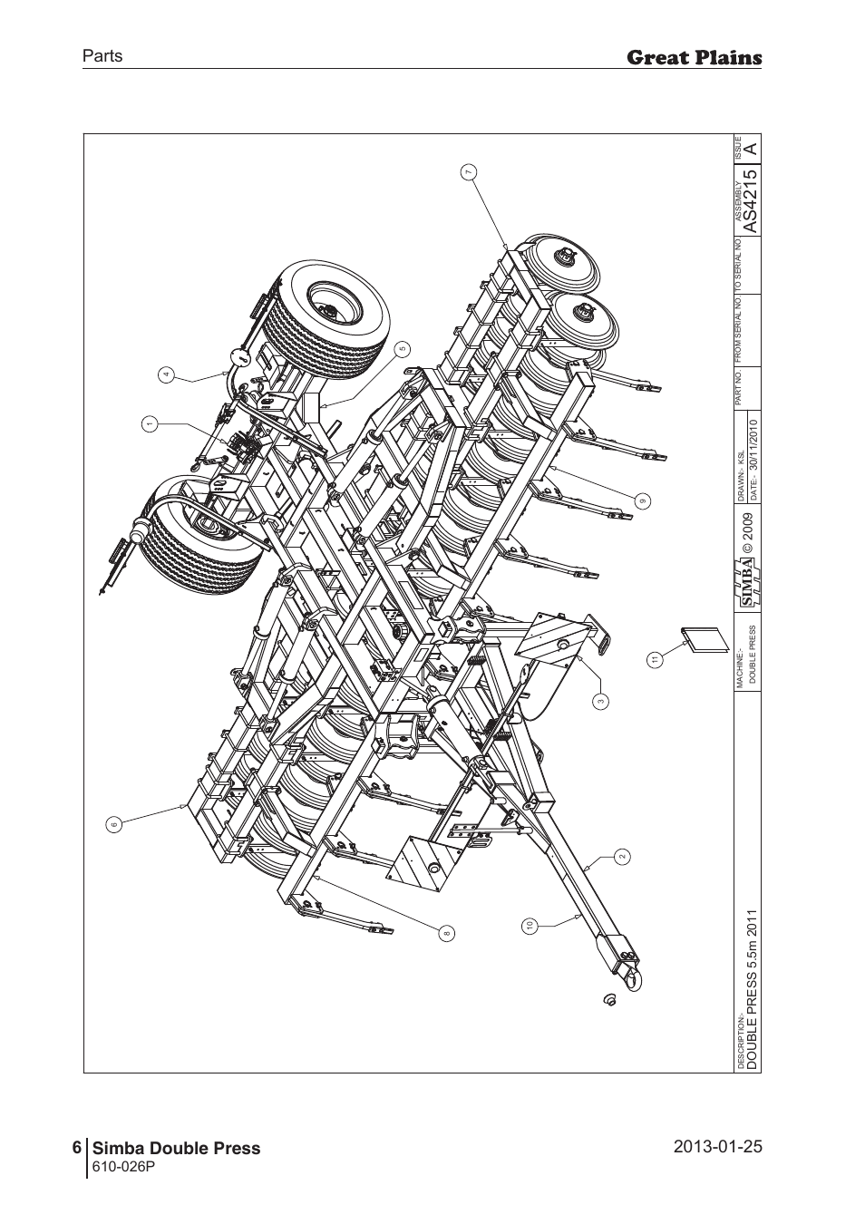 Double press, 42 7. parts and assembly, Aas 42 15 | Parts 6 simba double press, Operating instructions, 026p, Si m b a | Great Plains Simba Double Press Operator Manual User Manual | Page 6 / 100