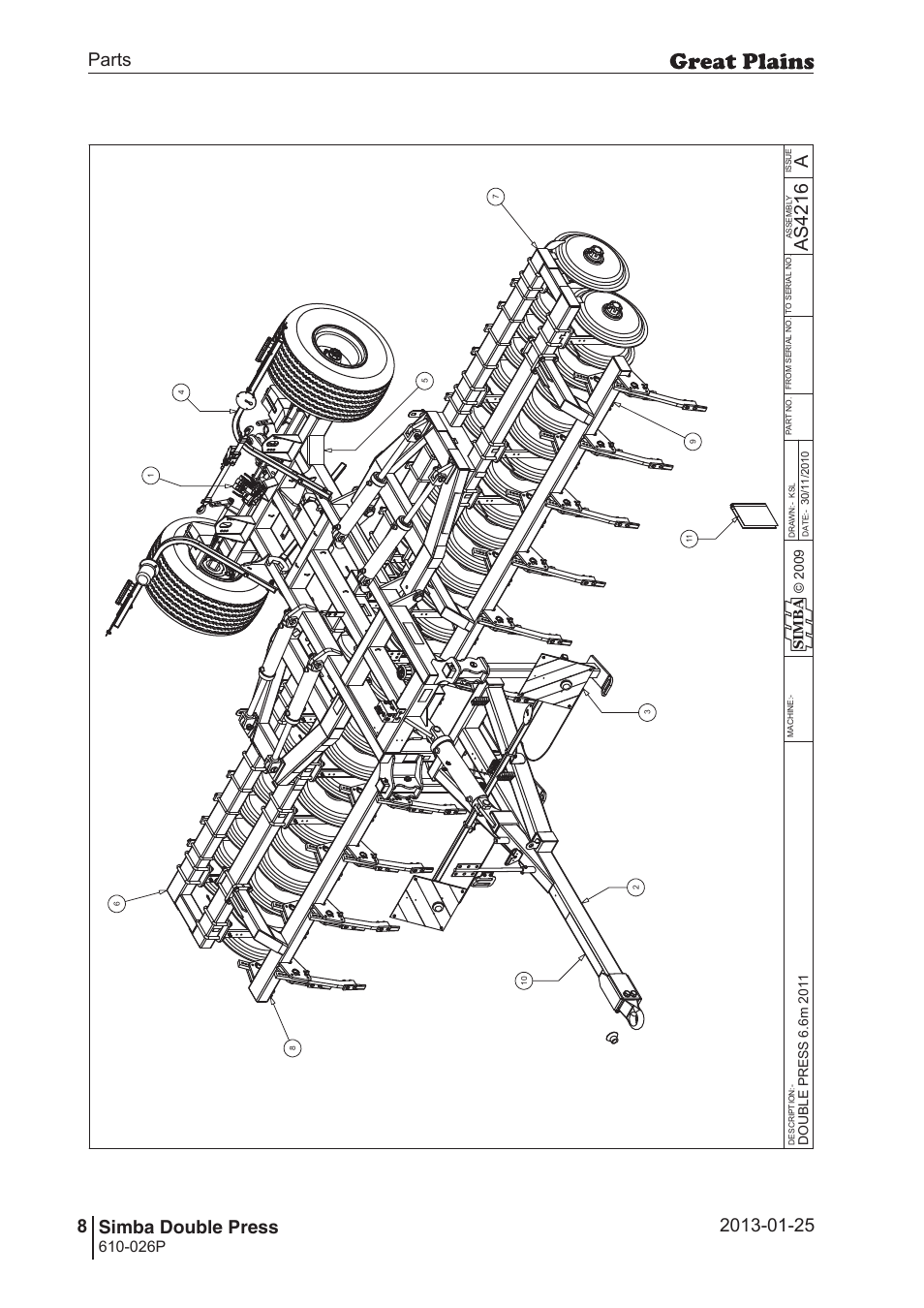 Double press, 44 7. parts and assembly, Aas 42 16 | Parts 8 simba double press, Operating instructions, 026p | Great Plains Simba Double Press Operator Manual User Manual | Page 8 / 100