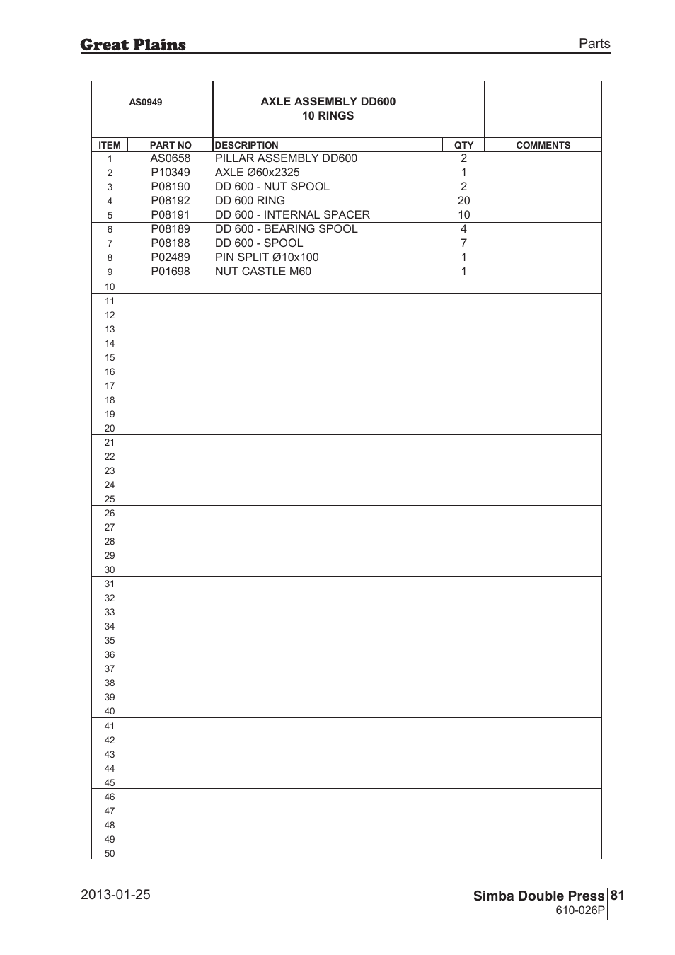 Double press, 116 7. parts and assembly, Aas 09 49 | 117 double press, Parts and assembly, Parts 81 simba double press, Operating instructions, 026p | Great Plains Simba Double Press Operator Manual User Manual | Page 81 / 100