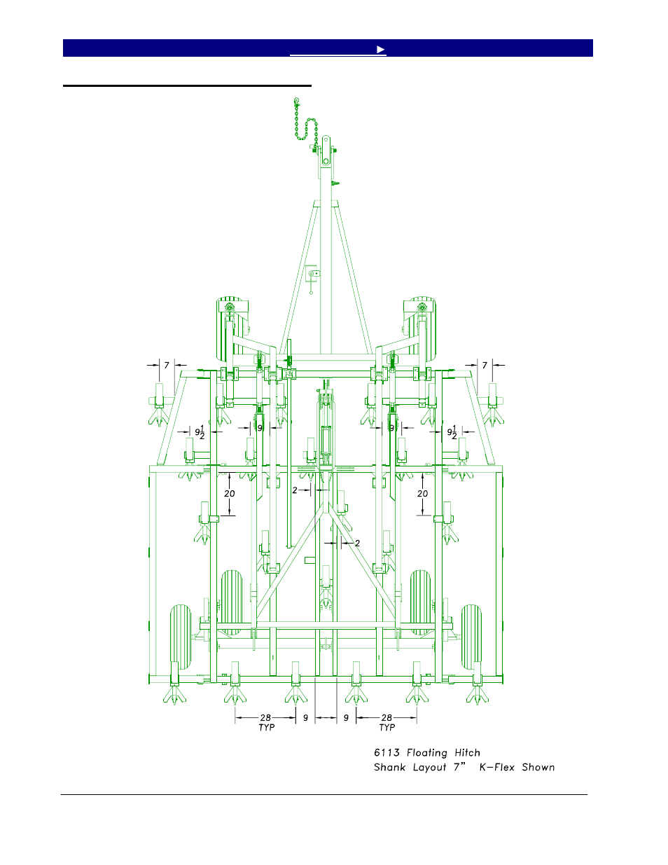 Section 4: shank placement, 6113 shank layout, floating hitch, Section 3 shank placement | Great Plains 6328 Series VII Field Cultivator-Floating Hitch Operator Manual User Manual | Page 28 / 41