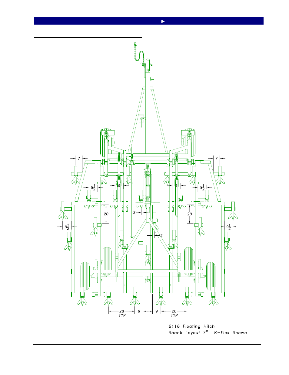 6116 shank layout, floating hitch | Great Plains 6328 Series VII Field Cultivator-Floating Hitch Operator Manual User Manual | Page 29 / 41