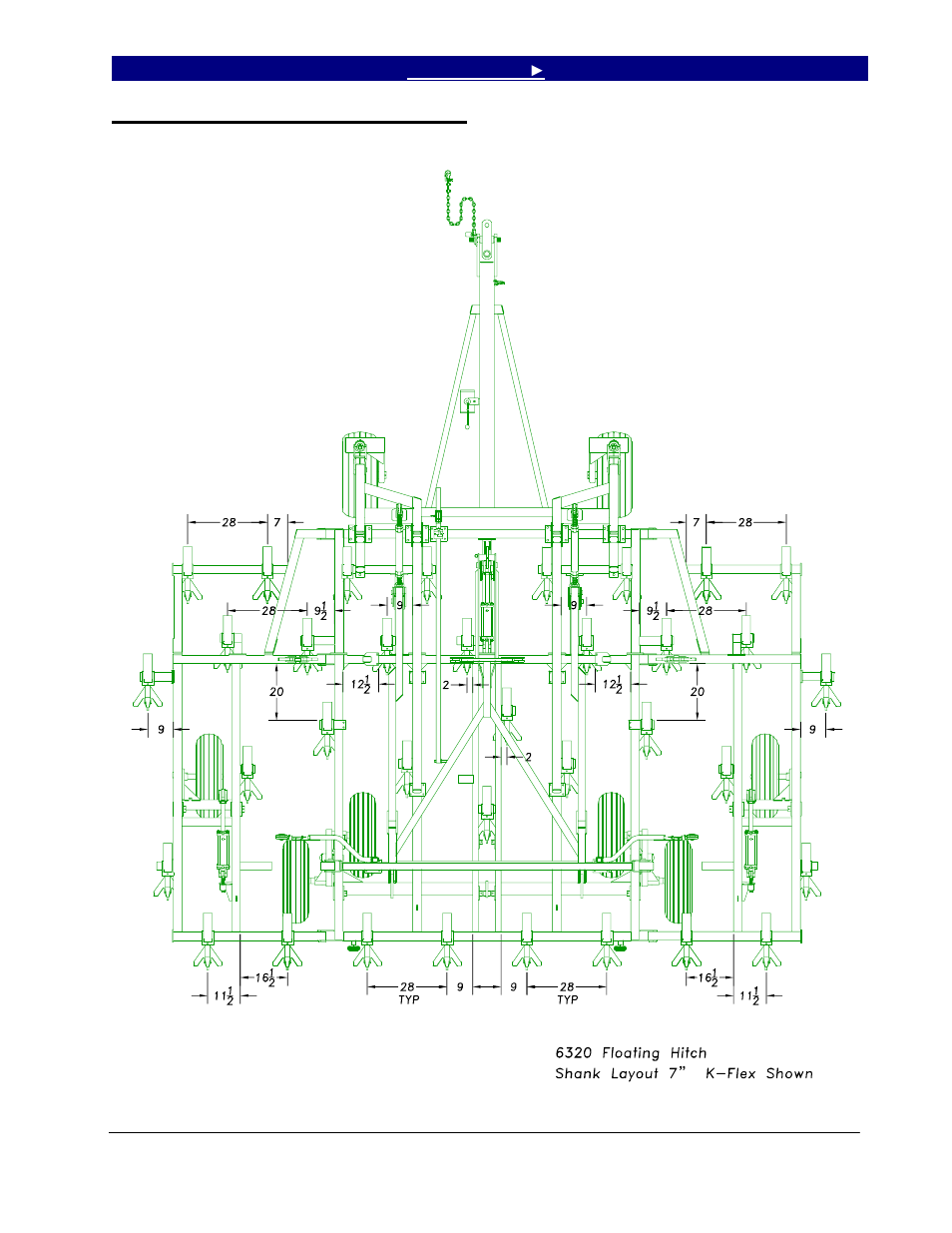 6320 shank layout, floating hitch | Great Plains 6328 Series VII Field Cultivator-Floating Hitch Operator Manual User Manual | Page 31 / 41