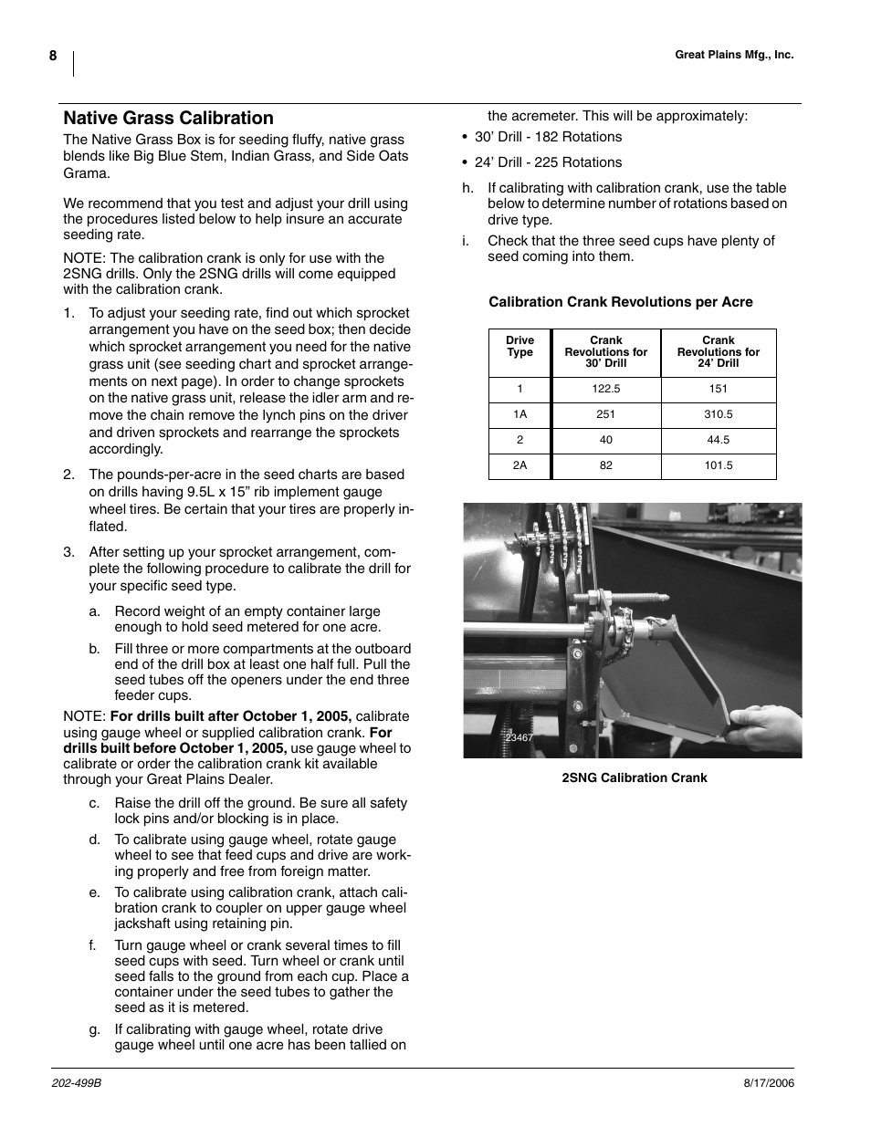 Native grass calibration | Great Plains 2SNG30 Material Rate User Manual | Page 8 / 14