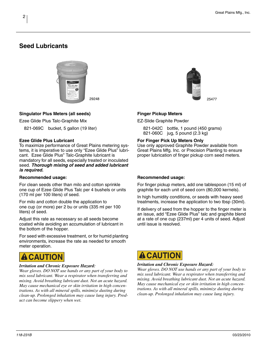 Seed lubricants | Great Plains 2525P Material Rate User Manual | Page 4 / 71