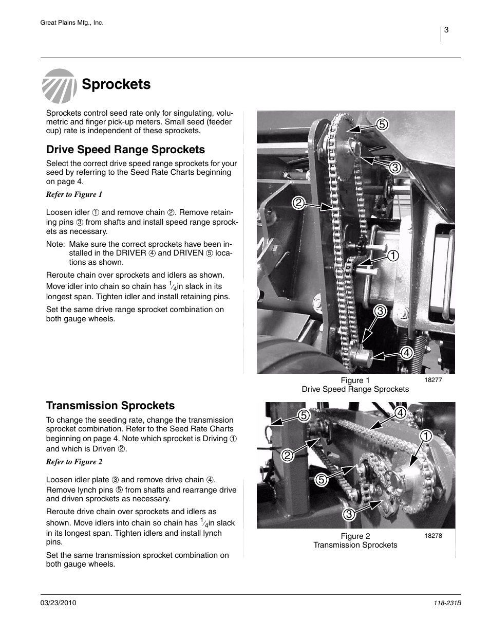 Sprockets, Drive speed range sprockets, Transmission sprockets | Drive speed range sprockets transmission sprockets | Great Plains 2525P Material Rate User Manual | Page 5 / 71