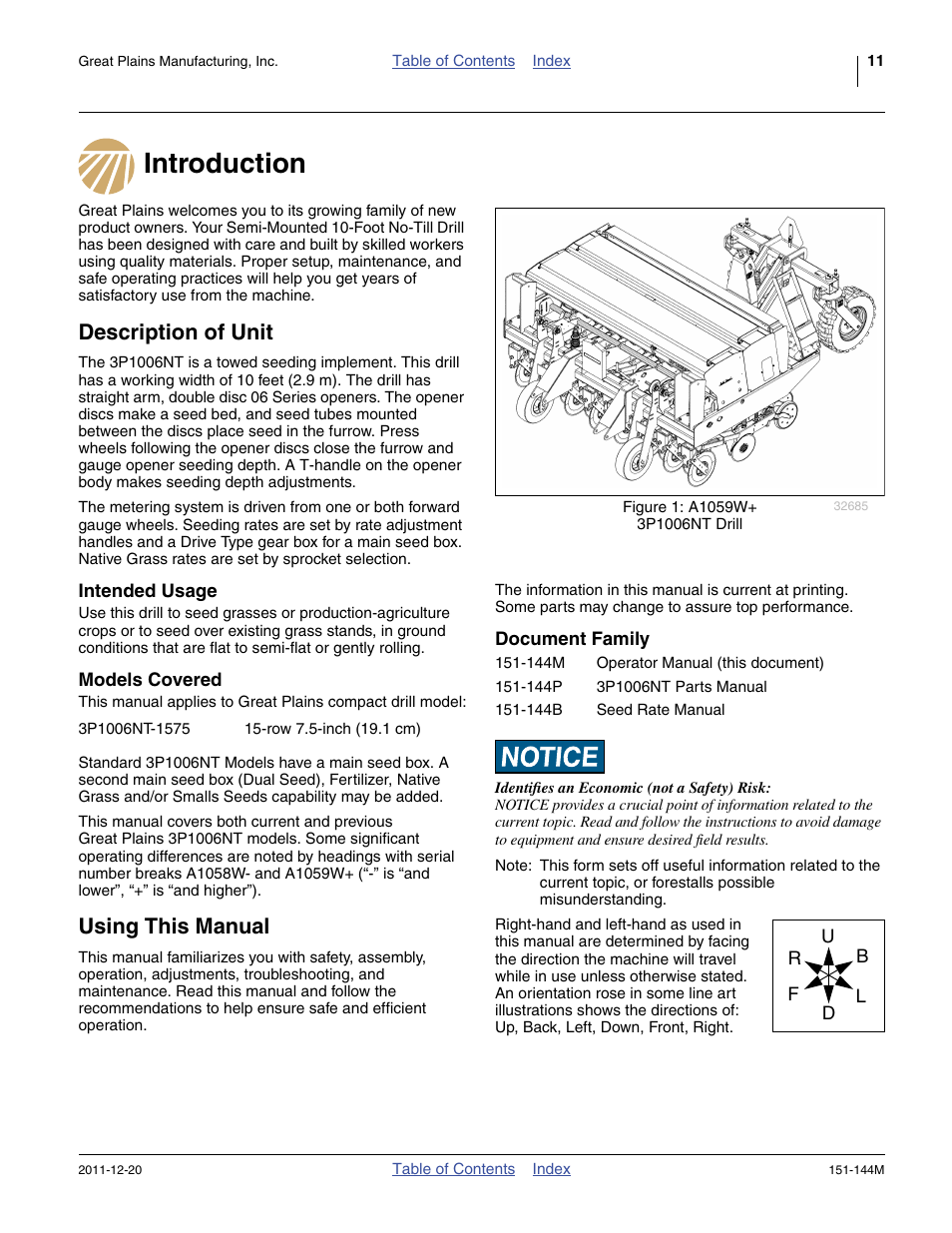 Introduction, Description of unit, Intended usage | Models covered, Using this manual, Document family, Introduction description of unit, Intended usage models covered | Great Plains 3P1006NT Operator Manual User Manual | Page 15 / 102