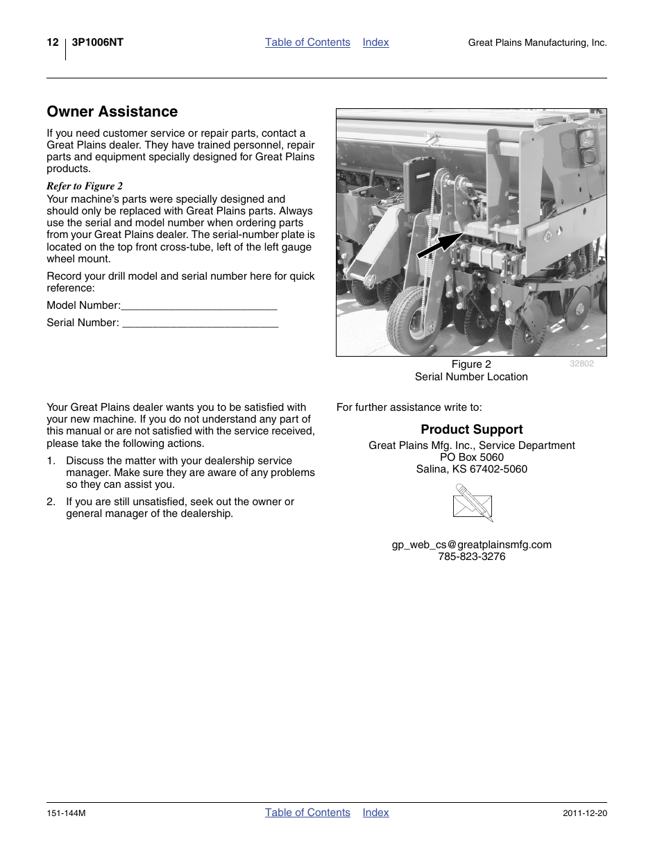 Owner assistance, Product support | Great Plains 3P1006NT Operator Manual User Manual | Page 16 / 102