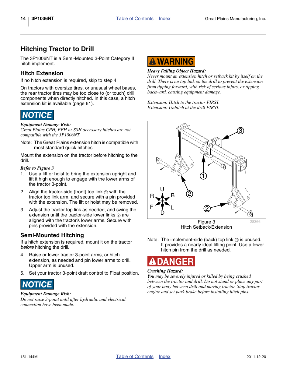 Hitching tractor to drill, Hitch extension, Semi-mounted hitching | Hitch extension semi-mounted hitching | Great Plains 3P1006NT Operator Manual User Manual | Page 18 / 102