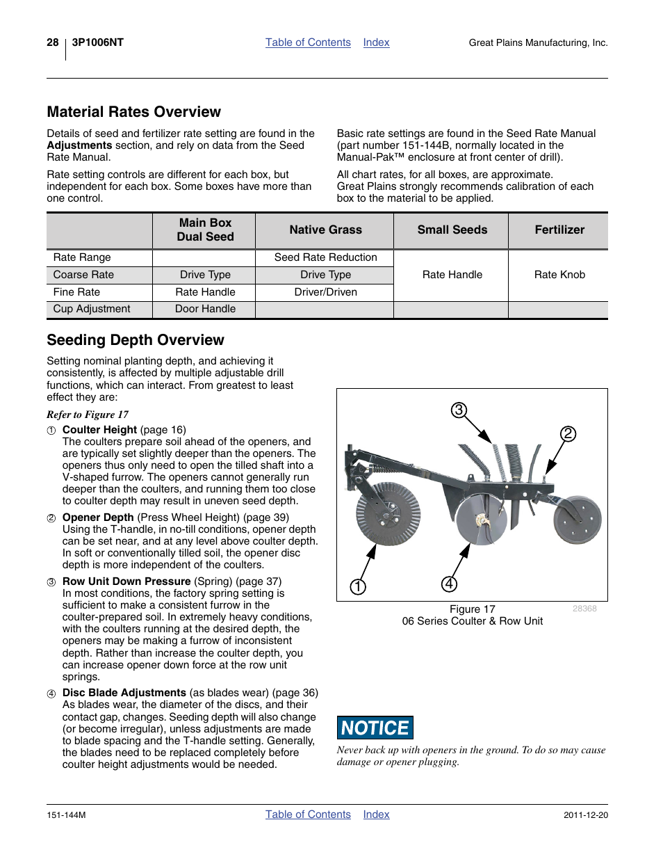 Material rates overview, Seeding depth overview, Material rates overview seeding depth overview | Great Plains 3P1006NT Operator Manual User Manual | Page 32 / 102