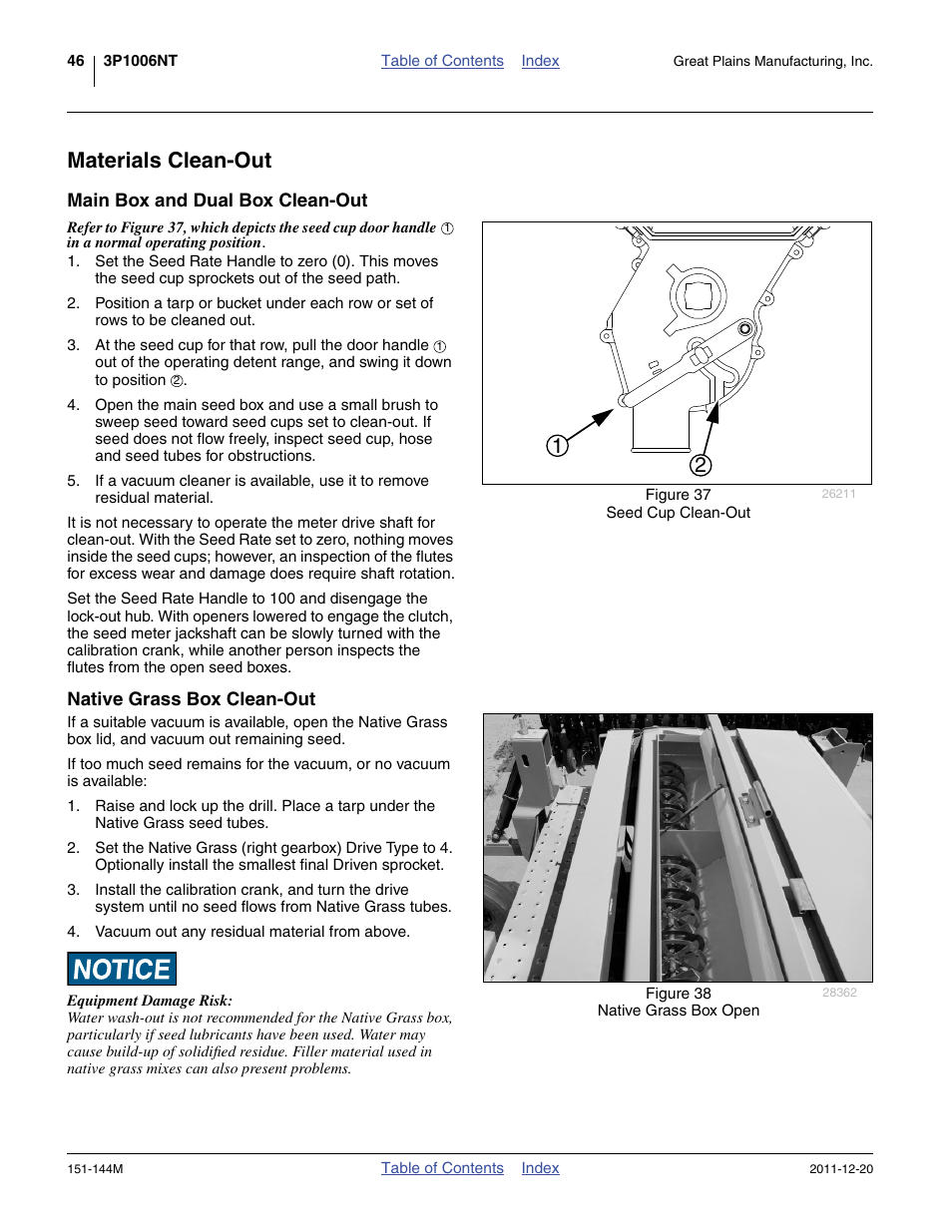 Materials clean-out, Main box and dual box clean-out, Native grass box clean-out | Great Plains 3P1006NT Operator Manual User Manual | Page 50 / 102