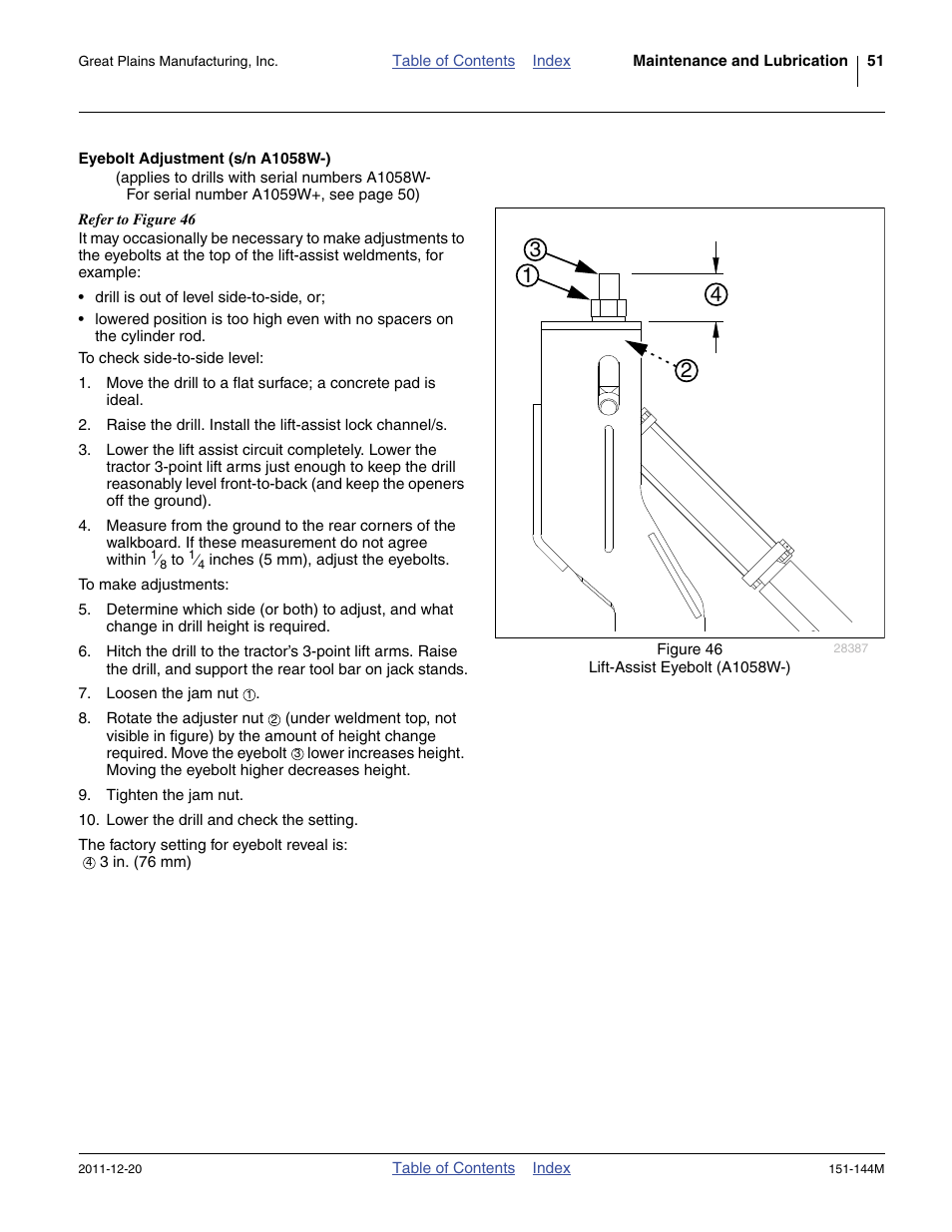 Eyebolt adjustment (s/n a1058w-) | Great Plains 3P1006NT Operator Manual User Manual | Page 55 / 102