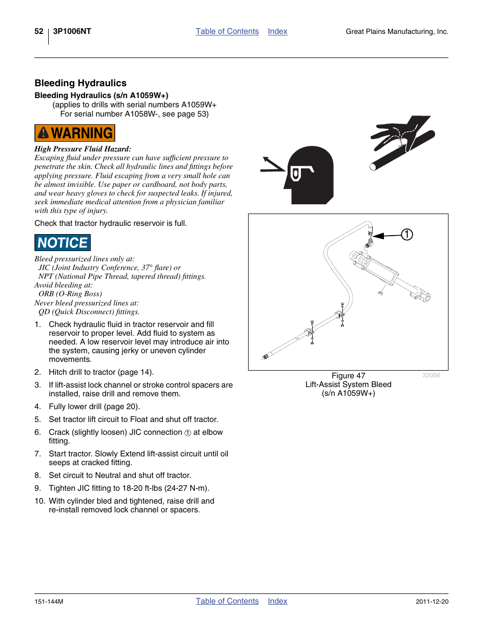 Bleeding hydraulics, Bleeding hydraulics (s/n a1059w+) | Great Plains 3P1006NT Operator Manual User Manual | Page 56 / 102