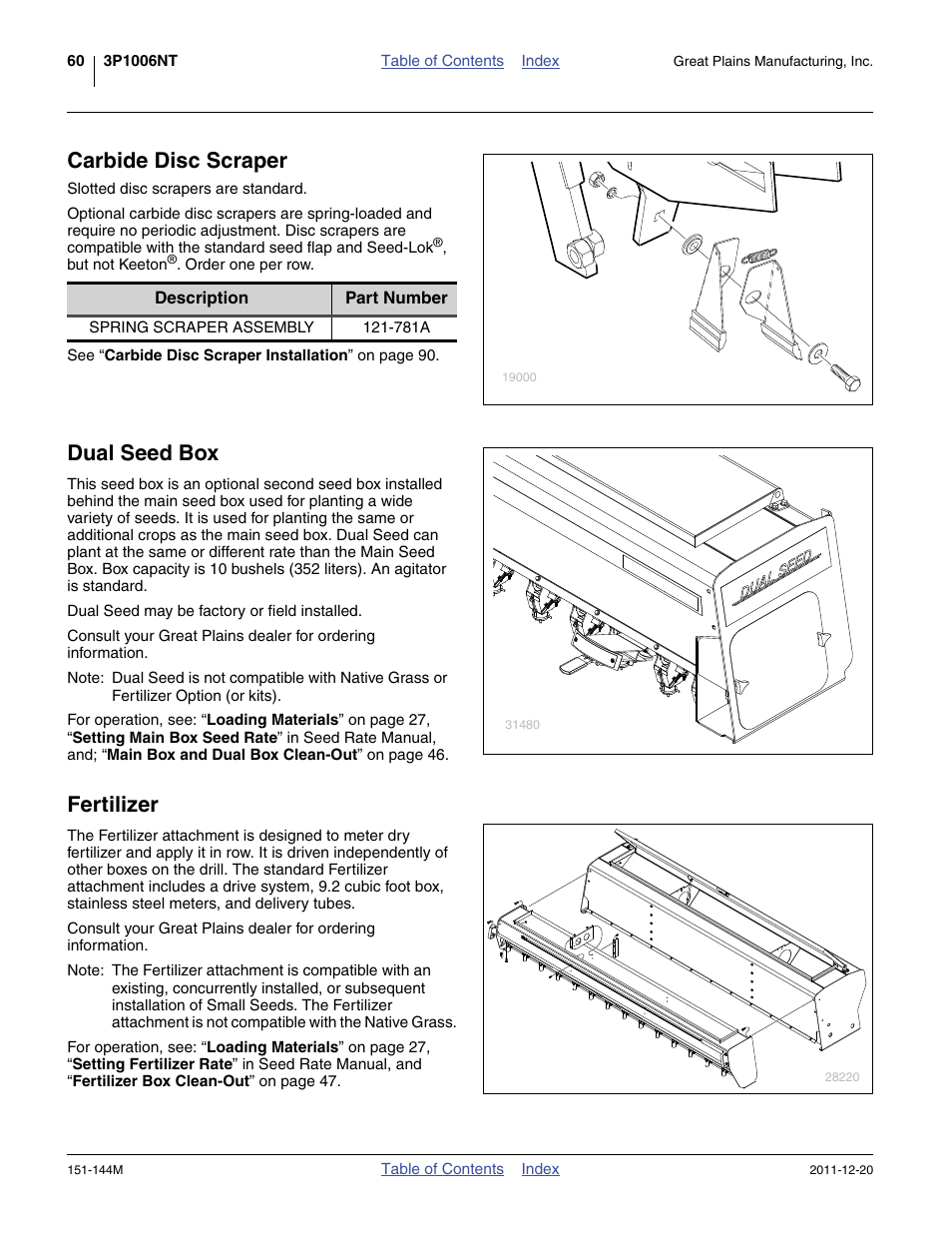 Carbide disc scraper, Dual seed box, Fertilizer | Great Plains 3P1006NT Operator Manual User Manual | Page 64 / 102