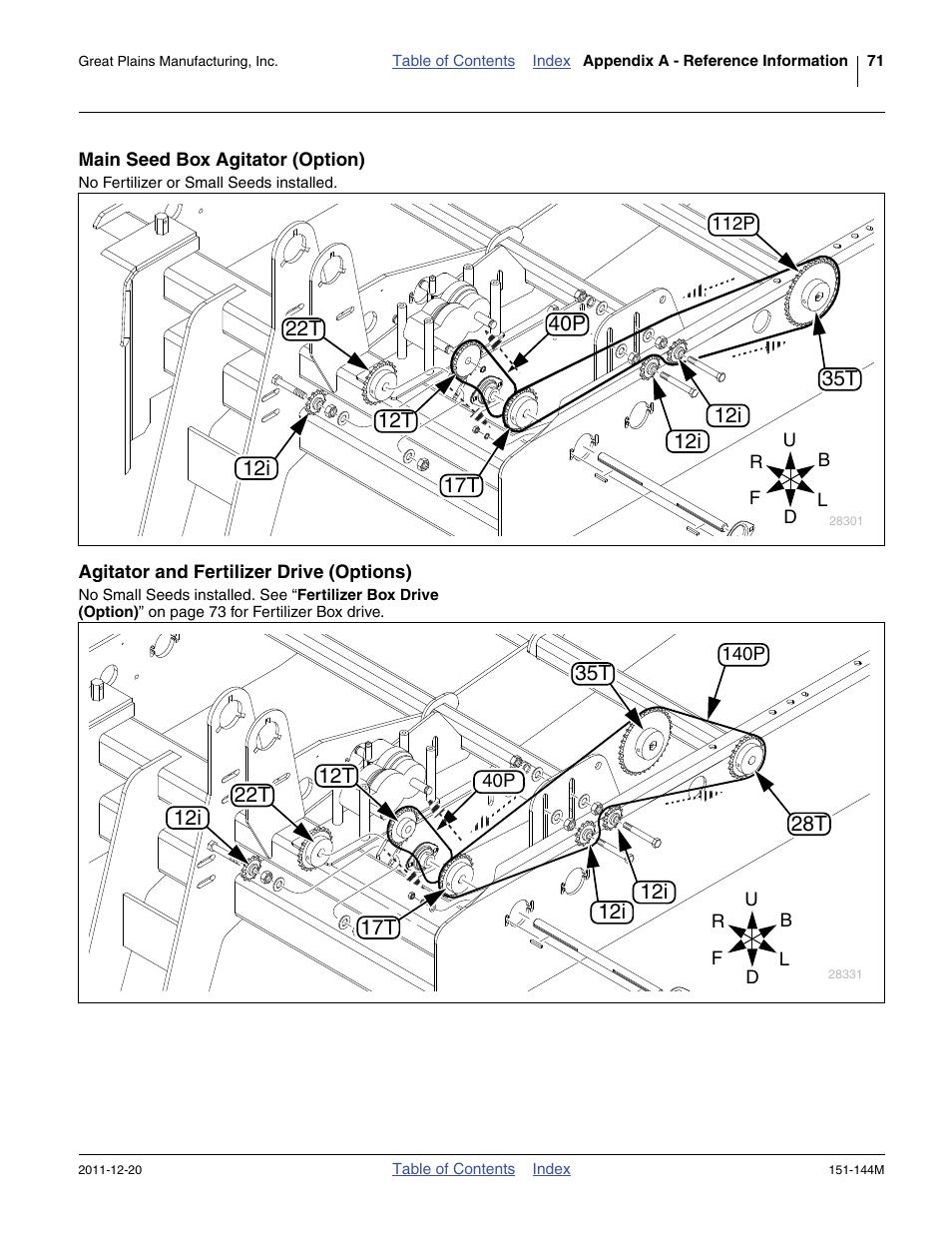 Main seed box agitator (option), Agitator and fertilizer drive (options) | Great Plains 3P1006NT Operator Manual User Manual | Page 75 / 102