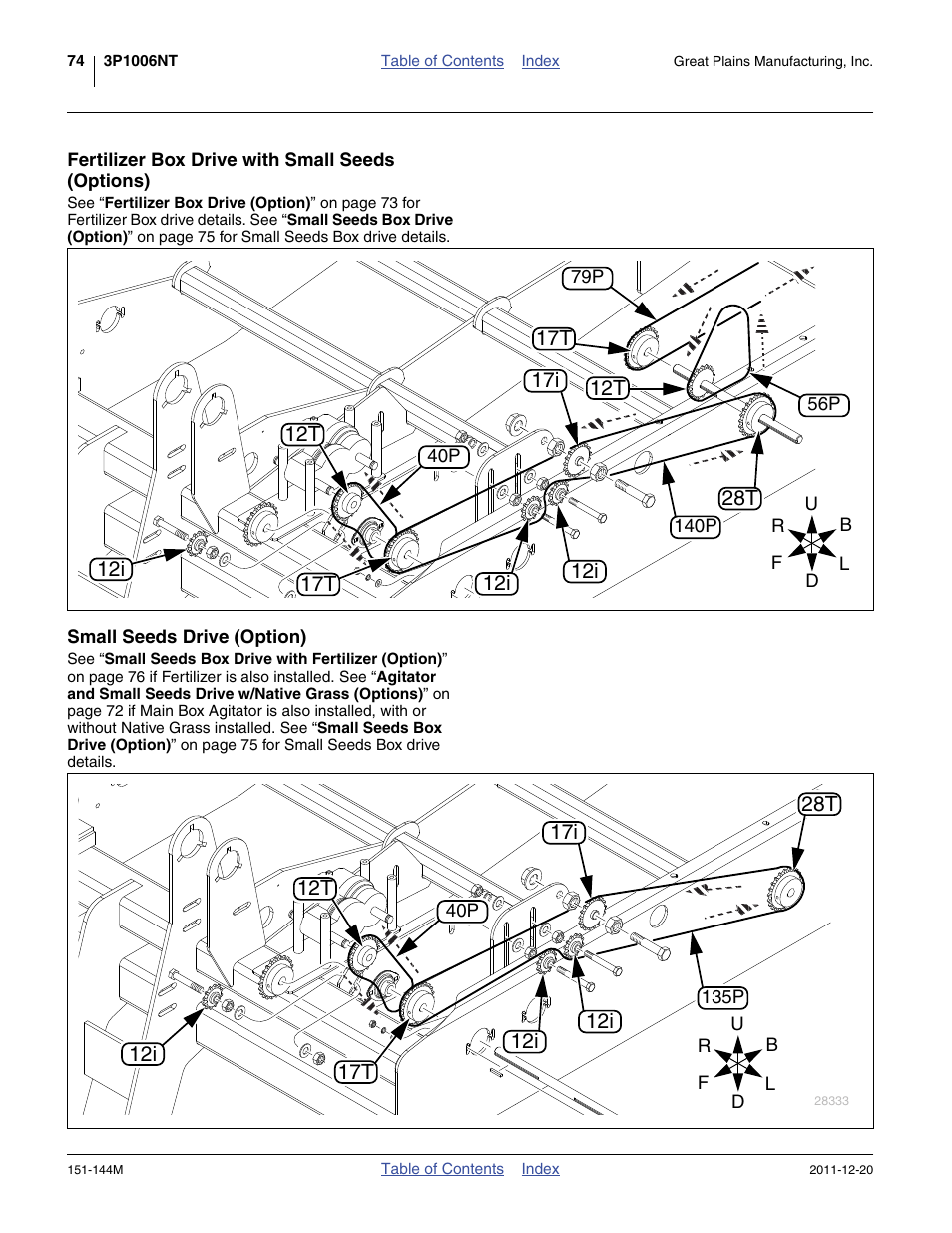 Fertilizer box drive with small seeds (options), Small seeds drive (option) | Great Plains 3P1006NT Operator Manual User Manual | Page 78 / 102