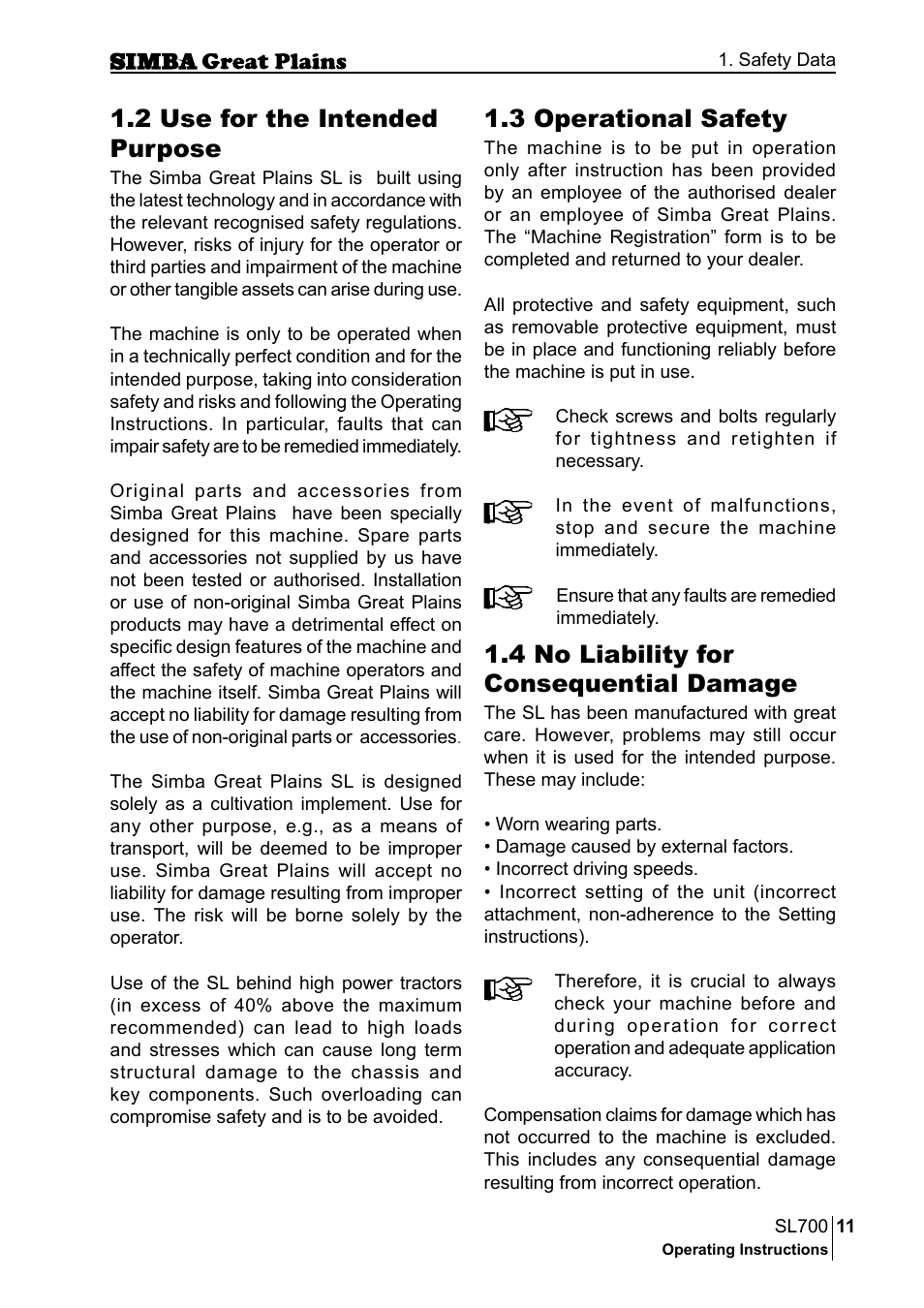 3 operational safety, 4 no liability for consequential damage, 2 use for the intended purpose | Great Plains P18651C Operator Manual User Manual | Page 11 / 176