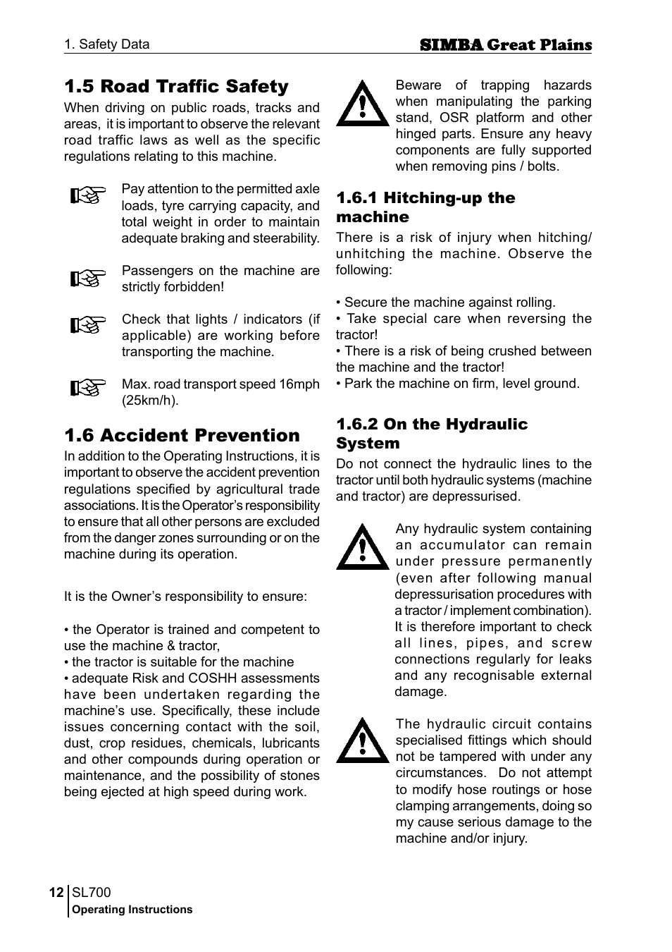 6 accident prevention, 5 road traffic safety | Great Plains P18651C Operator Manual User Manual | Page 12 / 176