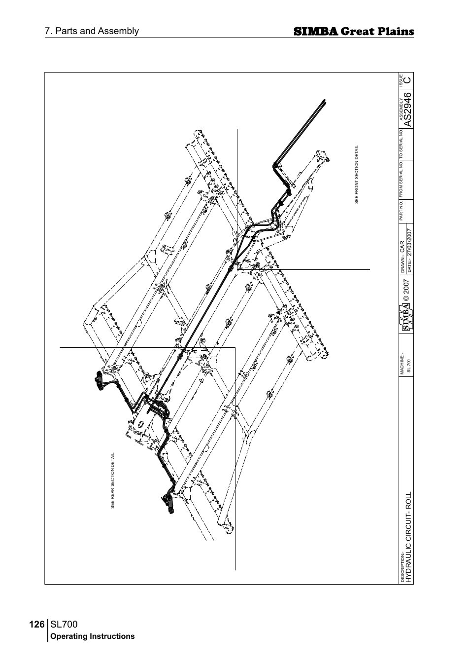 Sl700, 126 7. parts and assembly, Cas 29 46 | Operating instructions, Si m b a | Great Plains P18651C Operator Manual User Manual | Page 126 / 176