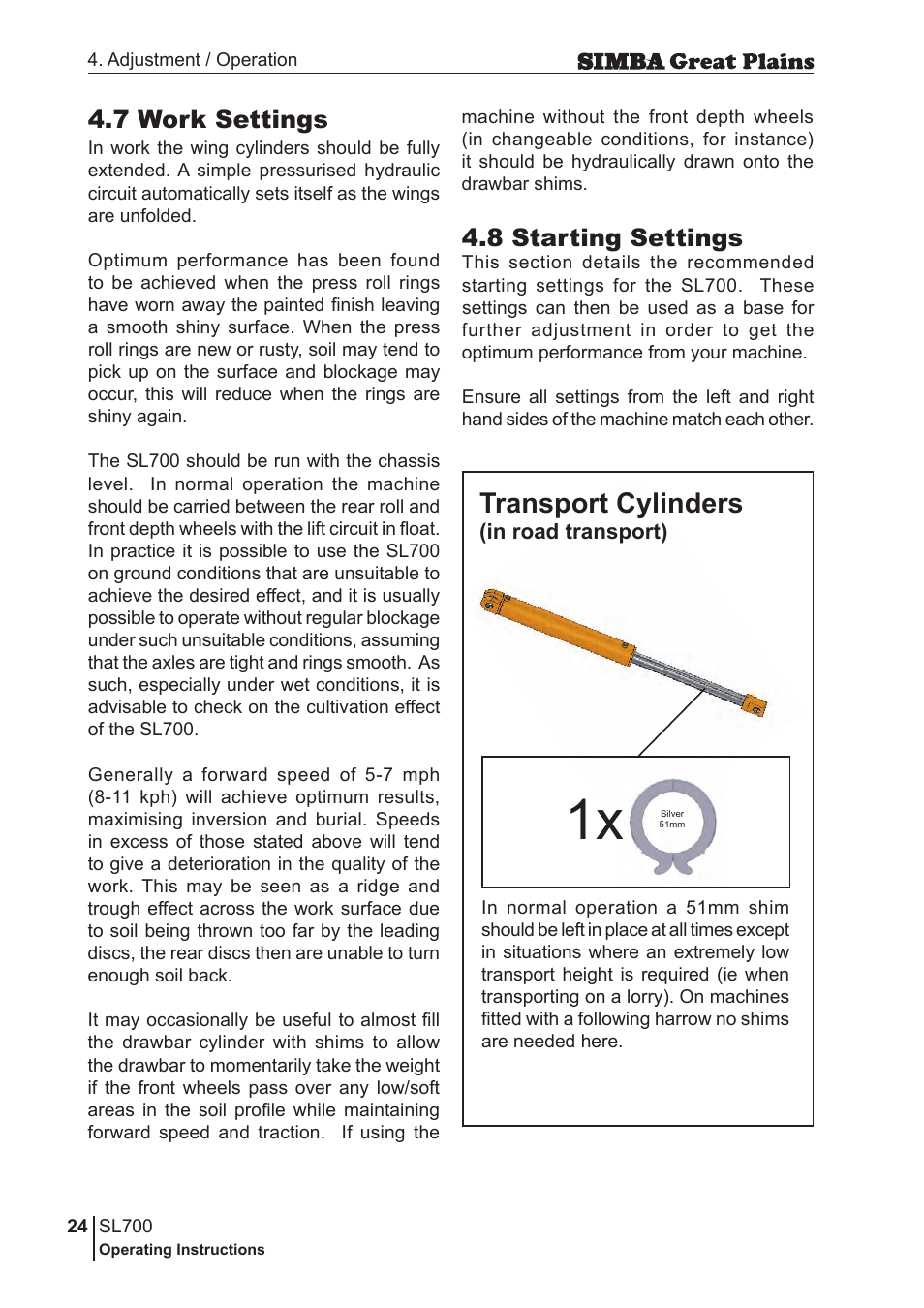 Transport cylinders, 8 starting settings, 7 work settings | Great Plains P18651C Operator Manual User Manual | Page 24 / 176