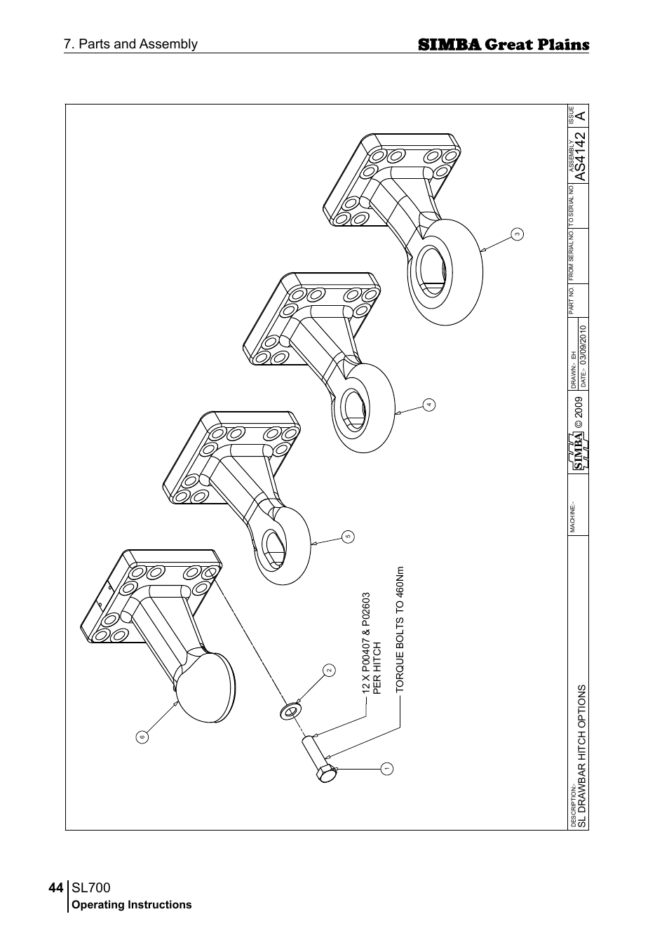 Sl700, 44 7. parts and assembly, Aas 41 42 | Operating instructions | Great Plains P18651C Operator Manual User Manual | Page 44 / 176