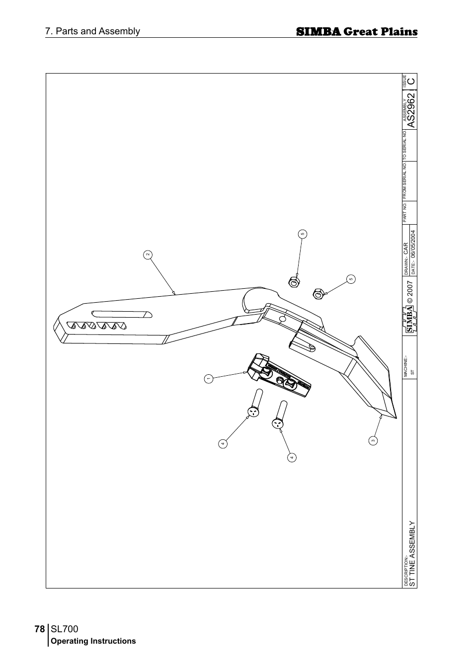 Sl700, 78 7. parts and assembly, Cas 29 62 | Operating instructions, Si m b a | Great Plains P18651C Operator Manual User Manual | Page 78 / 176