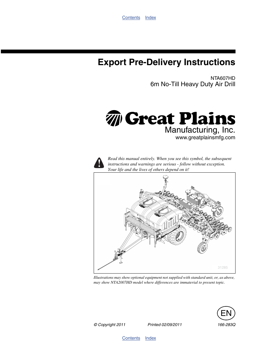 Great Plains NTA2007HD Predelivery Manual User Manual | 118 pages