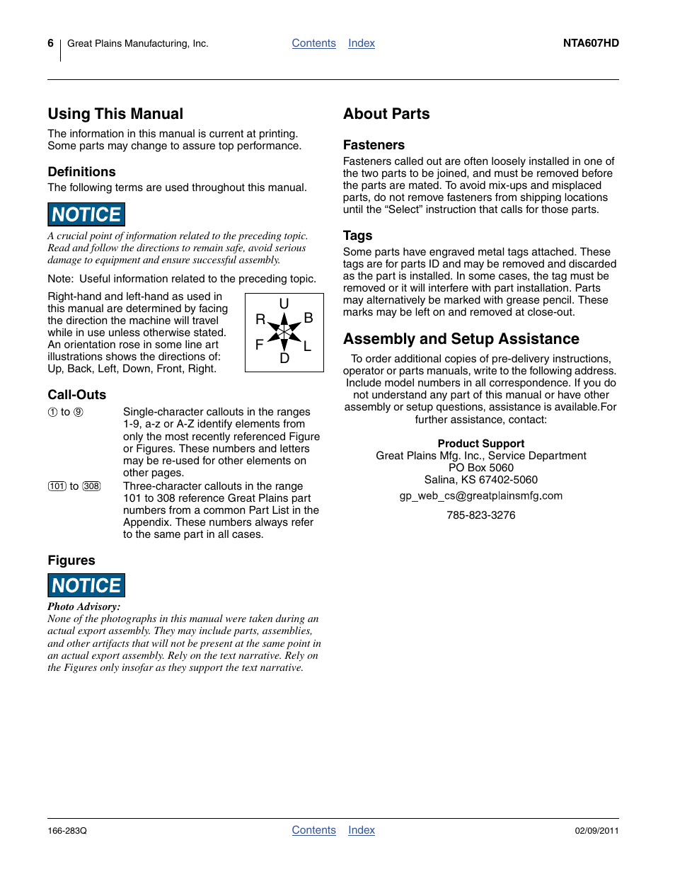 Using this manual, Definitions, Call-outs | Figures, About parts, Fasteners, Tags, Assembly and setup assistance, Definitions call-outs figures, Fasteners tags | Great Plains NTA2007HD Predelivery Manual User Manual | Page 10 / 118