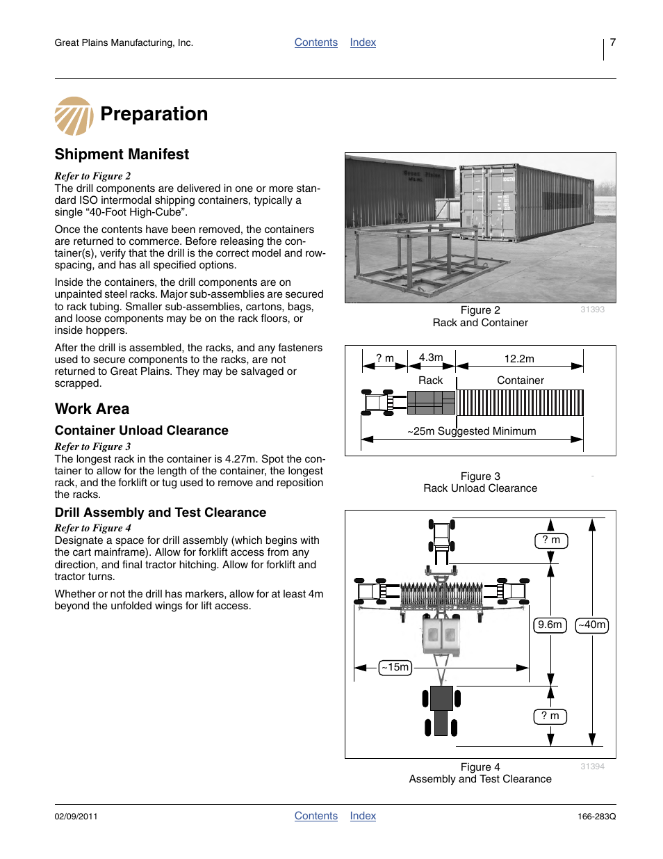 Preparation, Shipment manifest, Work area | Container unload clearance, Drill assembly and test clearance, Preparation shipment manifest work area | Great Plains NTA2007HD Predelivery Manual User Manual | Page 11 / 118