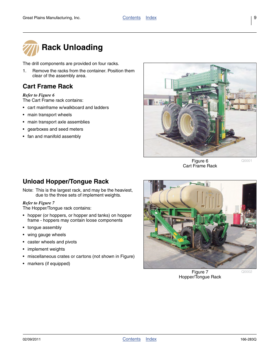 Rack unloading, Cart frame rack, Unload hopper/tongue rack | Great Plains NTA2007HD Predelivery Manual User Manual | Page 13 / 118