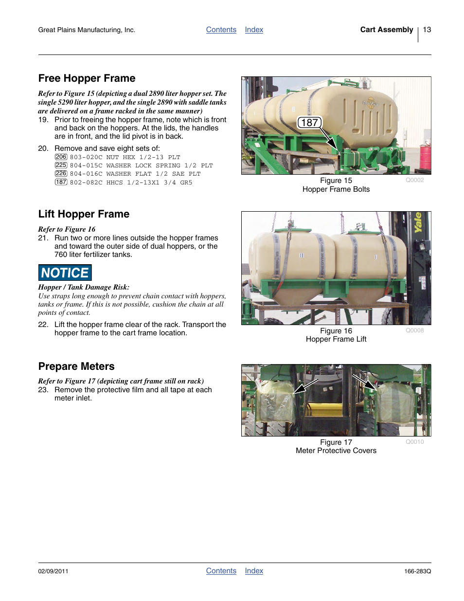 Free hopper frame, Lift hopper frame, Prepare meters | Free hopper frame lift hopper frame prepare meters | Great Plains NTA2007HD Predelivery Manual User Manual | Page 17 / 118