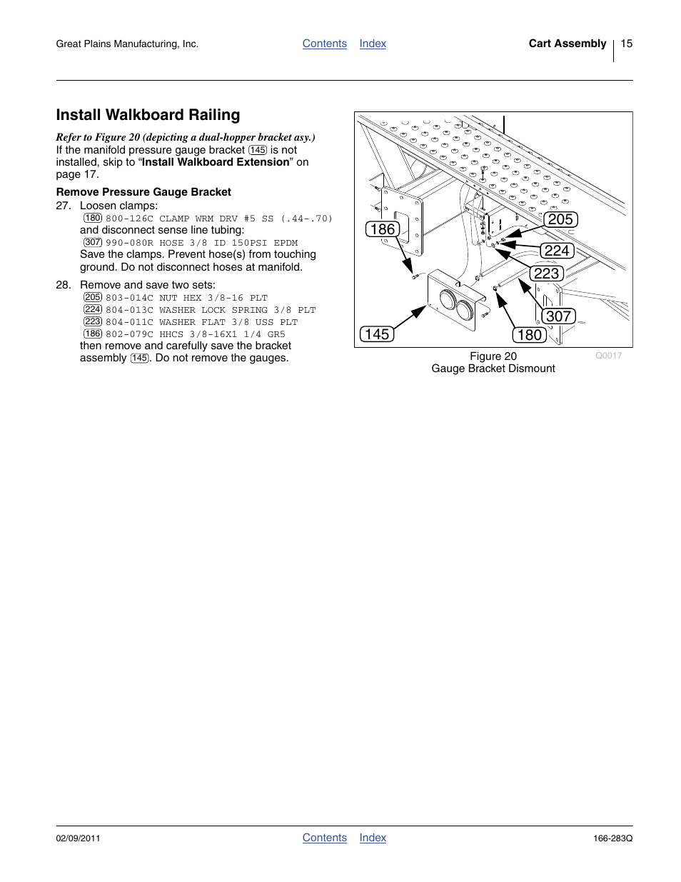 Install walkboard railing, Remove pressure gauge bracket | Great Plains NTA2007HD Predelivery Manual User Manual | Page 19 / 118