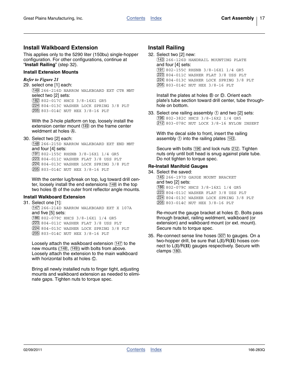 Install extension mounts, Install walkboard extension, Re-install manifold gauges | Install railing | Great Plains NTA2007HD Predelivery Manual User Manual | Page 21 / 118