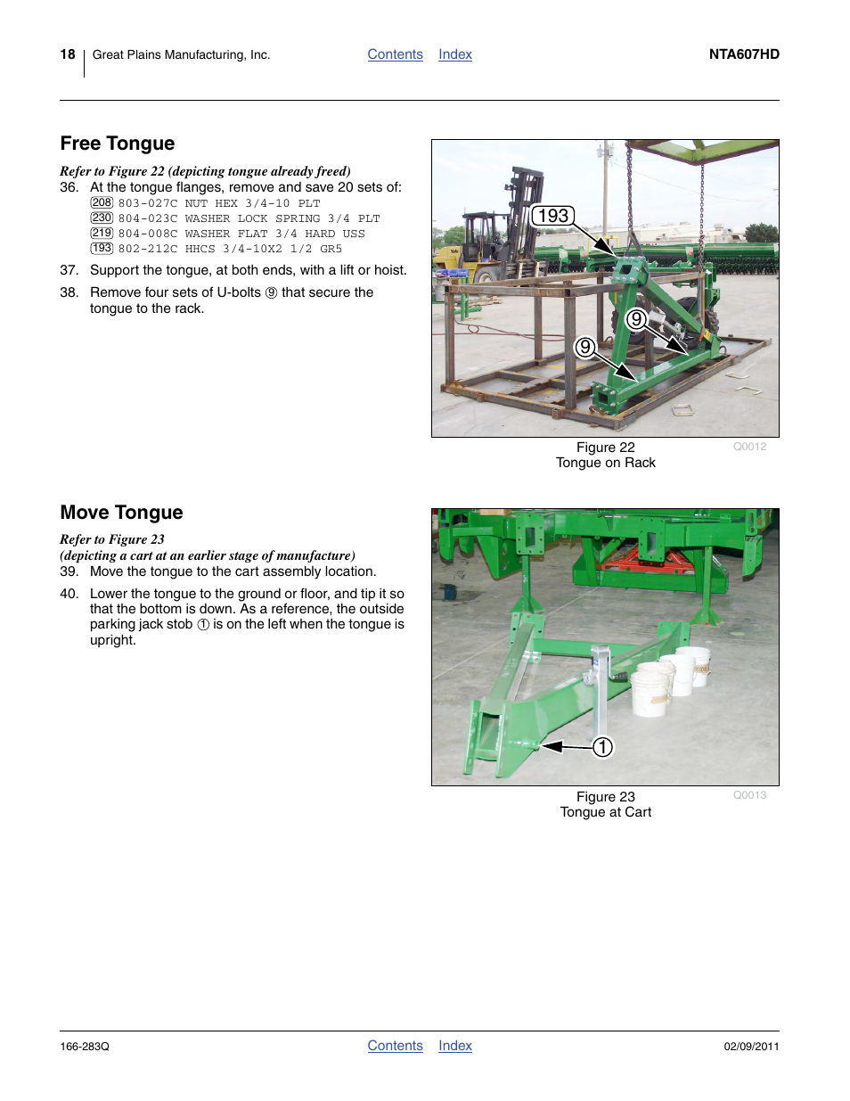 Free tongue, Move tongue, Free tongue move tongue | Great Plains NTA2007HD Predelivery Manual User Manual | Page 22 / 118