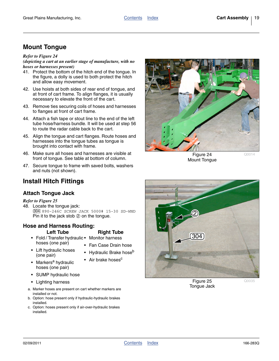 Mount tongue, Install hitch fittings, Attach tongue jack | Hose and harness routing, Mount tongue install hitch fittings | Great Plains NTA2007HD Predelivery Manual User Manual | Page 23 / 118