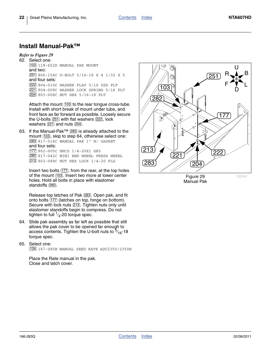 Install manual-pak, Eldment at step 62 | Great Plains NTA2007HD Predelivery Manual User Manual | Page 26 / 118