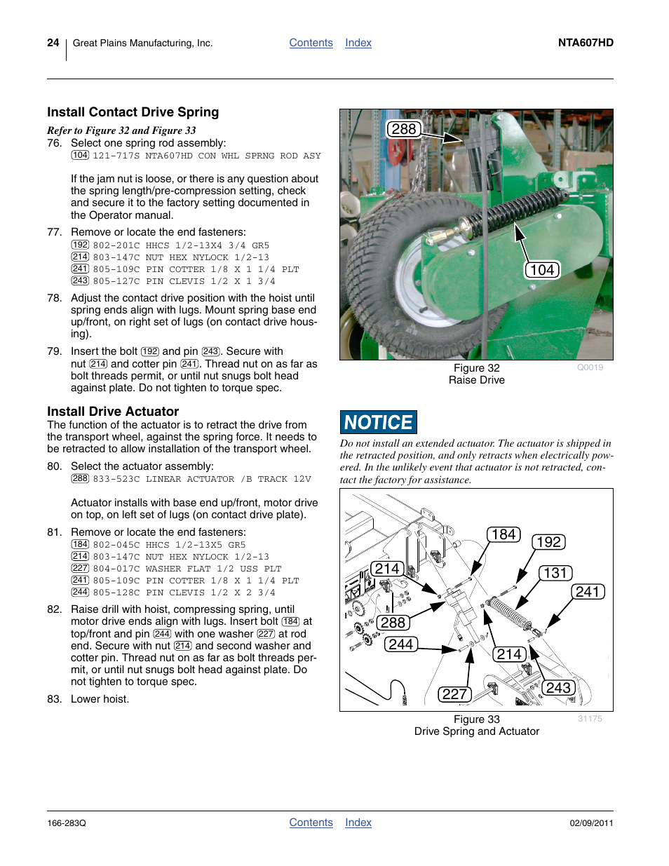 Install contact drive spring, Install drive actuator | Great Plains NTA2007HD Predelivery Manual User Manual | Page 28 / 118