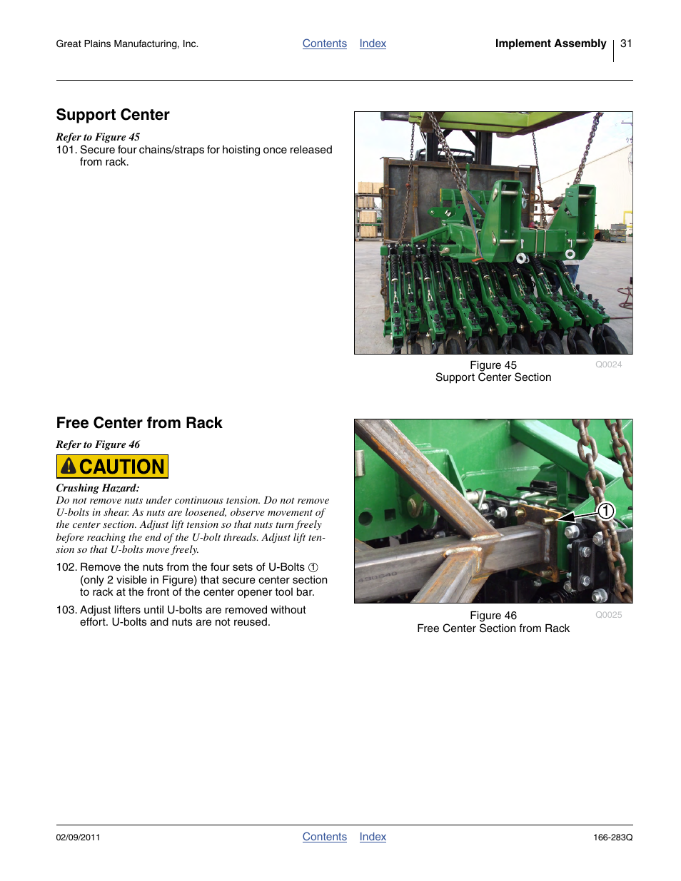 Support center, Free center from rack, Support center free center from rack | Great Plains NTA2007HD Predelivery Manual User Manual | Page 35 / 118