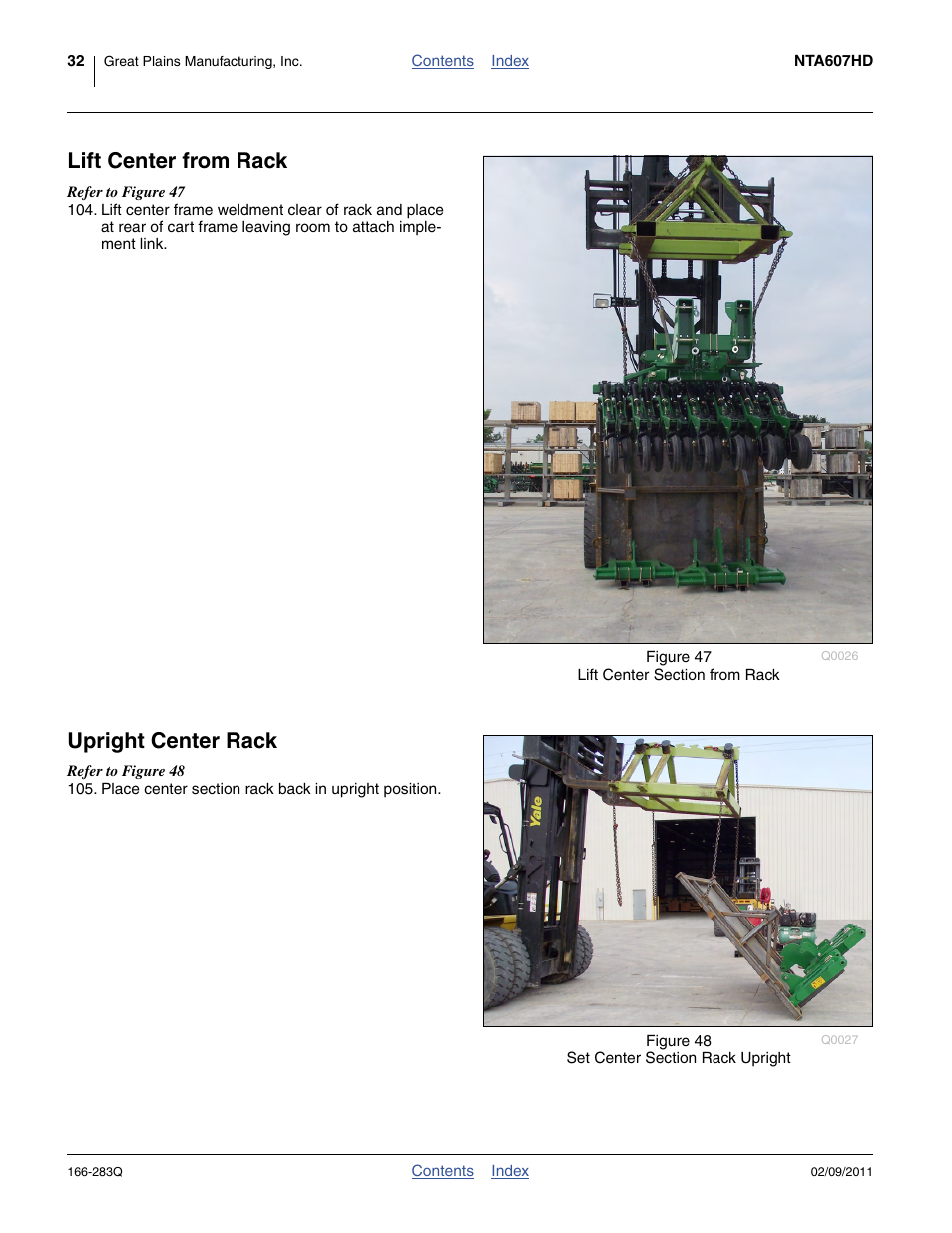 Lift center from rack, Upright center rack, Lift center from rack upright center rack | Great Plains NTA2007HD Predelivery Manual User Manual | Page 36 / 118