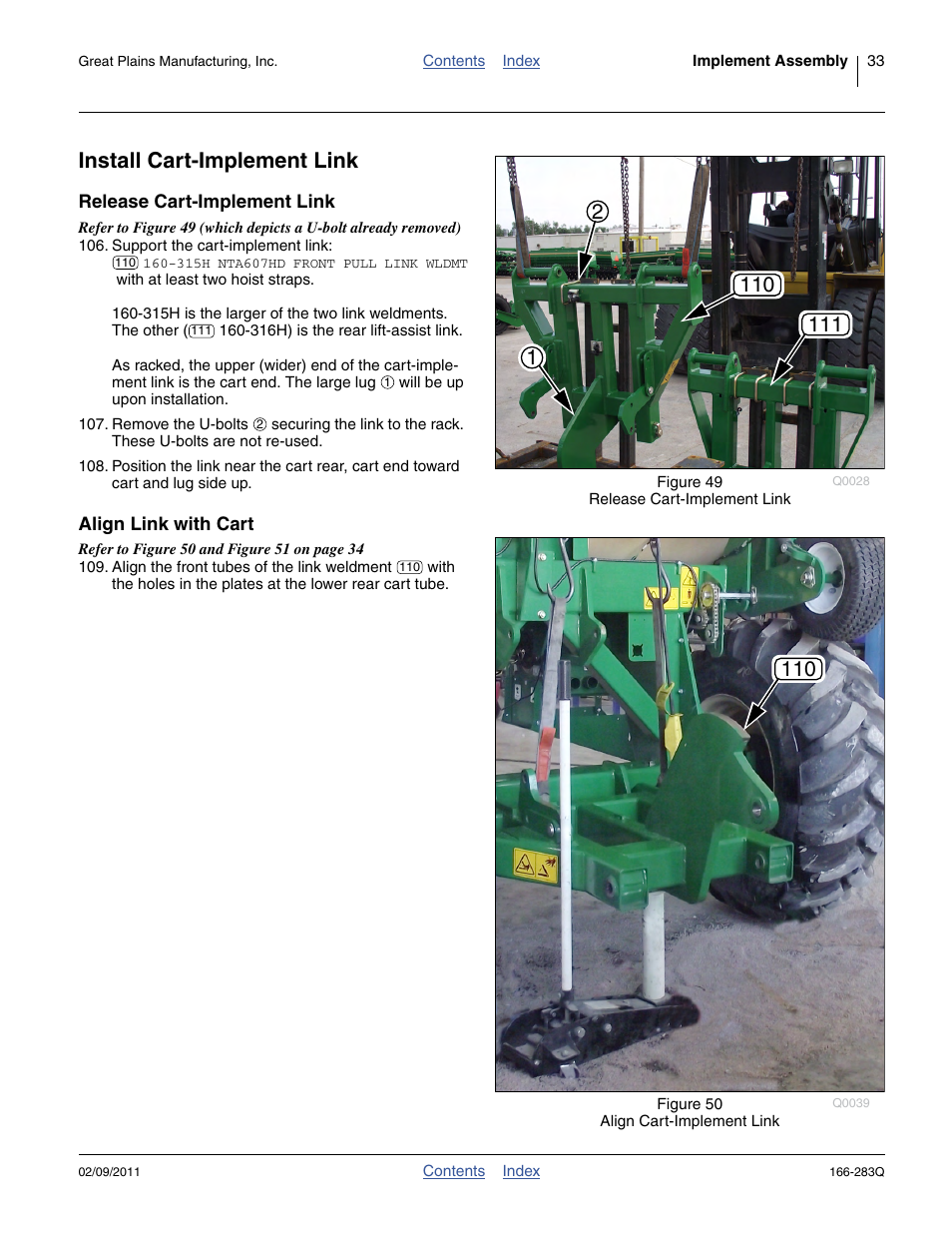 Install cart-implement link, Release cart-implement link, Align link with cart | Great Plains NTA2007HD Predelivery Manual User Manual | Page 37 / 118