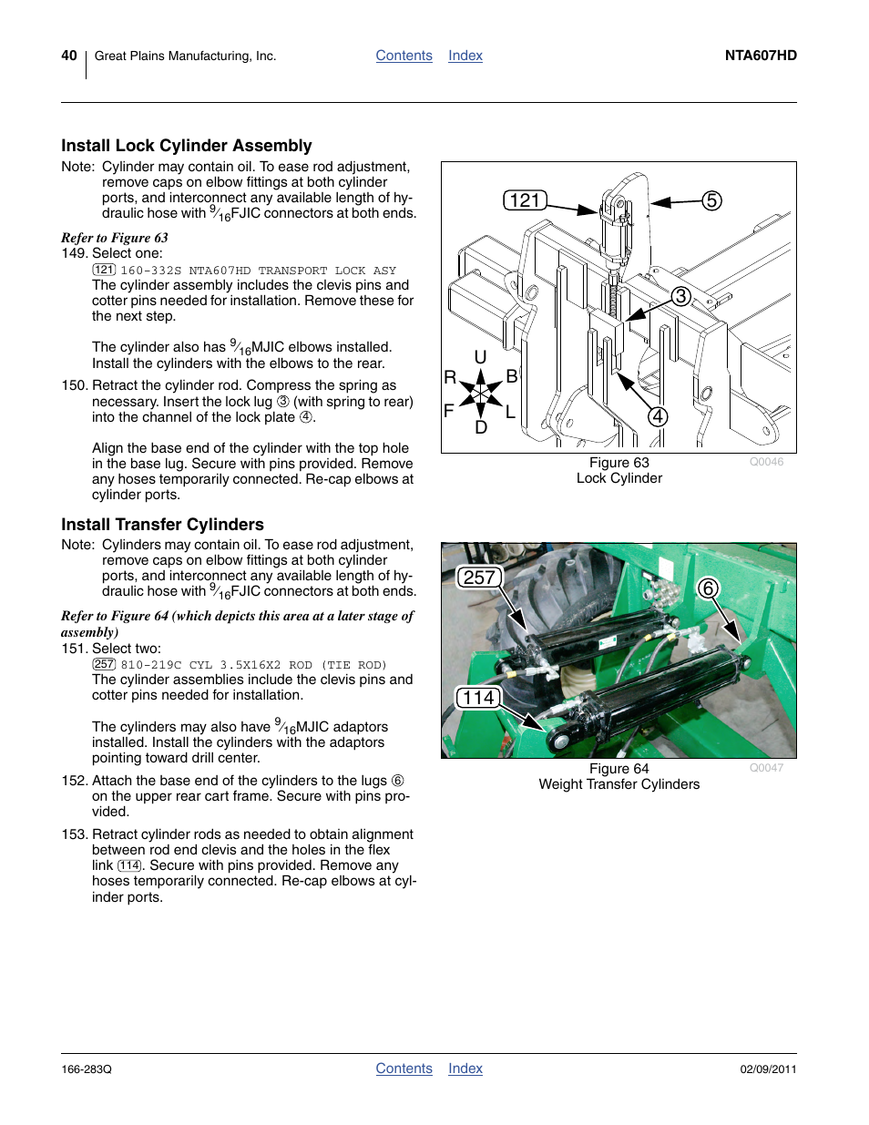 Install lock cylinder assembly, Install transfer cylinders | Great Plains NTA2007HD Predelivery Manual User Manual | Page 44 / 118