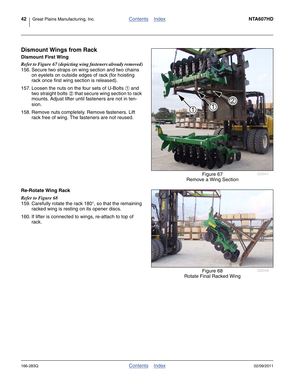 Dismount wings from rack, Dismount first wing, Re-rotate wing rack | Dismount first wing re-rotate wing rack | Great Plains NTA2007HD Predelivery Manual User Manual | Page 46 / 118