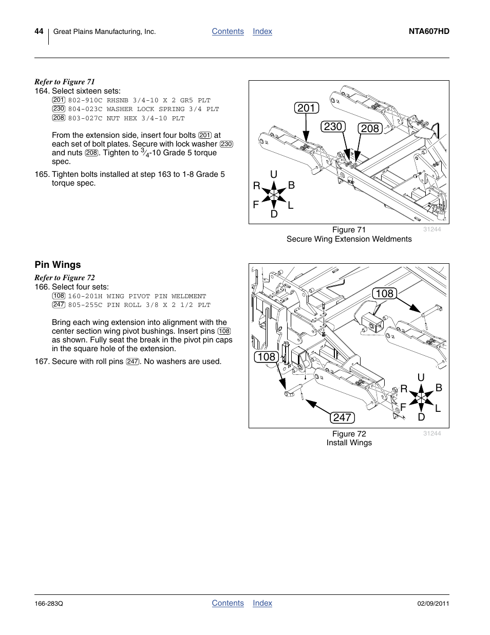 Pin wings | Great Plains NTA2007HD Predelivery Manual User Manual | Page 48 / 118