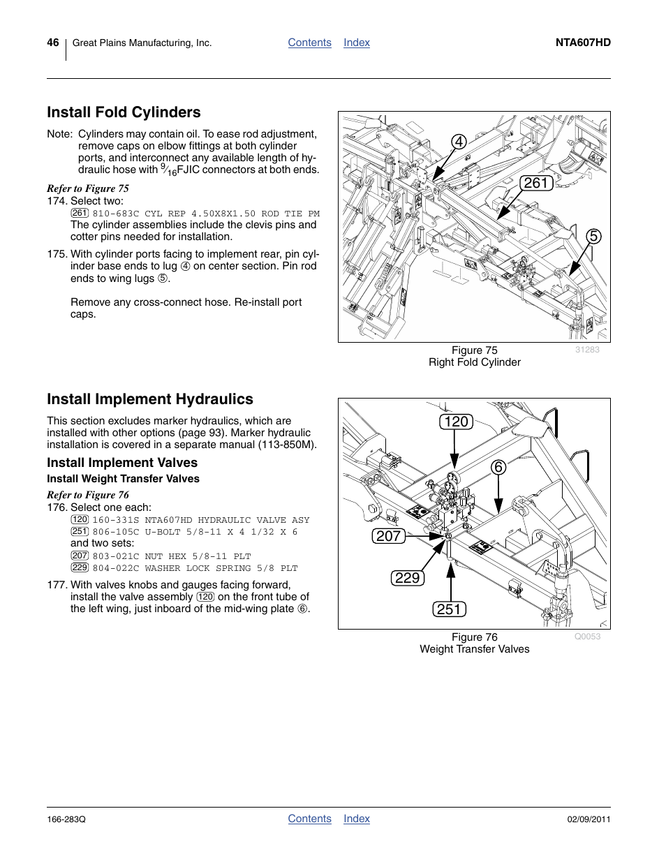 Install fold cylinders, Install implement hydraulics, Install implement valves | Install weight transfer valves | Great Plains NTA2007HD Predelivery Manual User Manual | Page 50 / 118