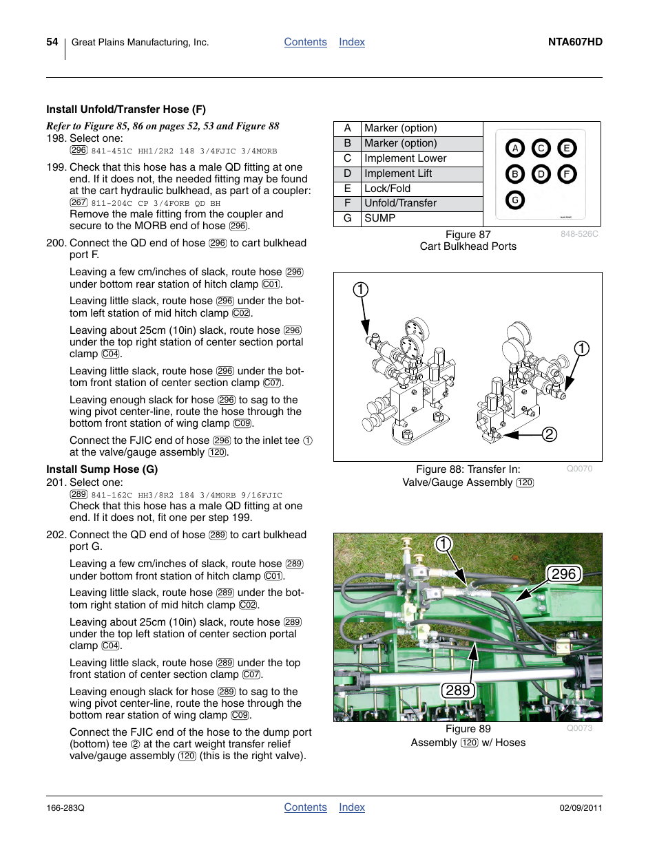 Install unfold/transfer hose (f), Install sump hose (g) | Great Plains NTA2007HD Predelivery Manual User Manual | Page 58 / 118