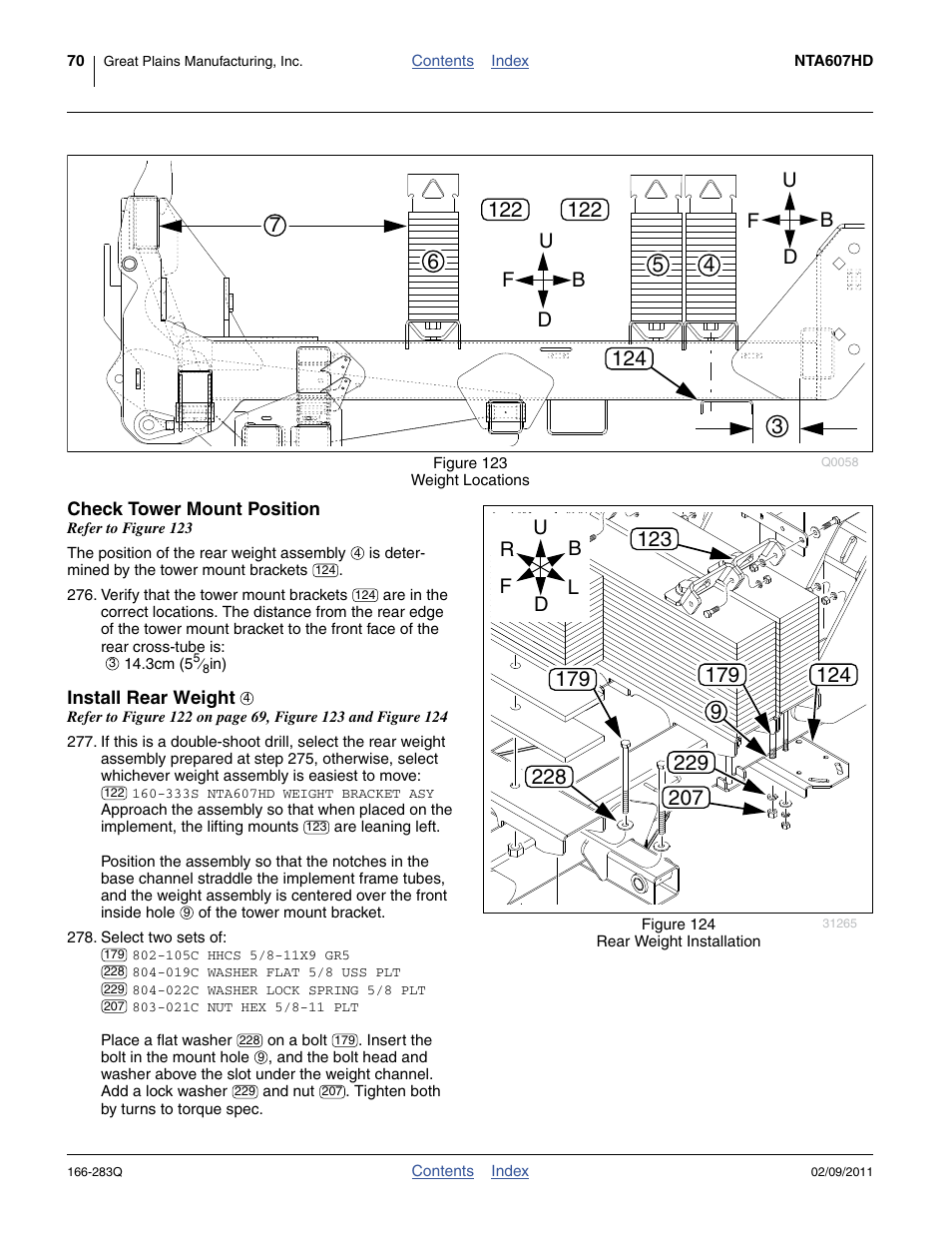 Check tower mount position, Install rear weight, To step 276. if one of the w | Le-shoot mount installed, skip to step 276, Ud f b | Great Plains NTA2007HD Predelivery Manual User Manual | Page 74 / 118