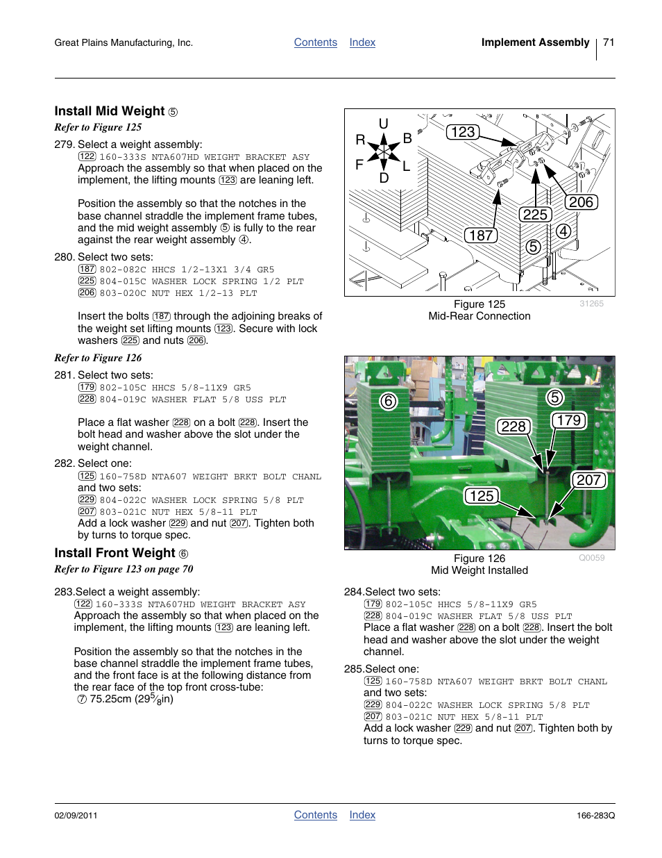 Install mid weight, Install front weight, Install mid weight install front weight | Great Plains NTA2007HD Predelivery Manual User Manual | Page 75 / 118