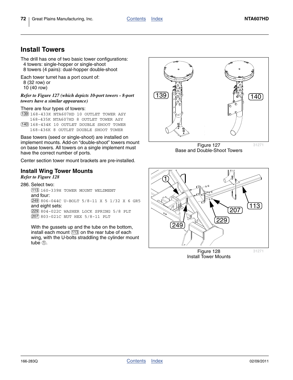 Install towers, Install wing tower mounts | Great Plains NTA2007HD Predelivery Manual User Manual | Page 76 / 118