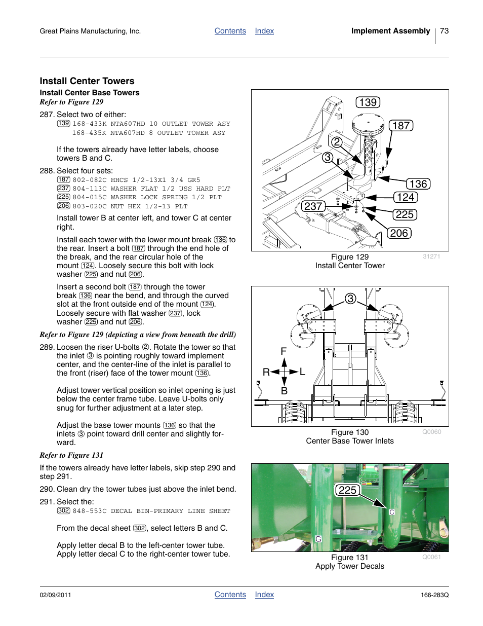 Install center towers, Install center base towers, Fb r l | Great Plains NTA2007HD Predelivery Manual User Manual | Page 77 / 118