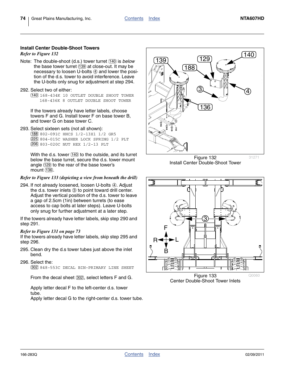 Install center double-shoot towers, Fb r l | Great Plains NTA2007HD Predelivery Manual User Manual | Page 78 / 118